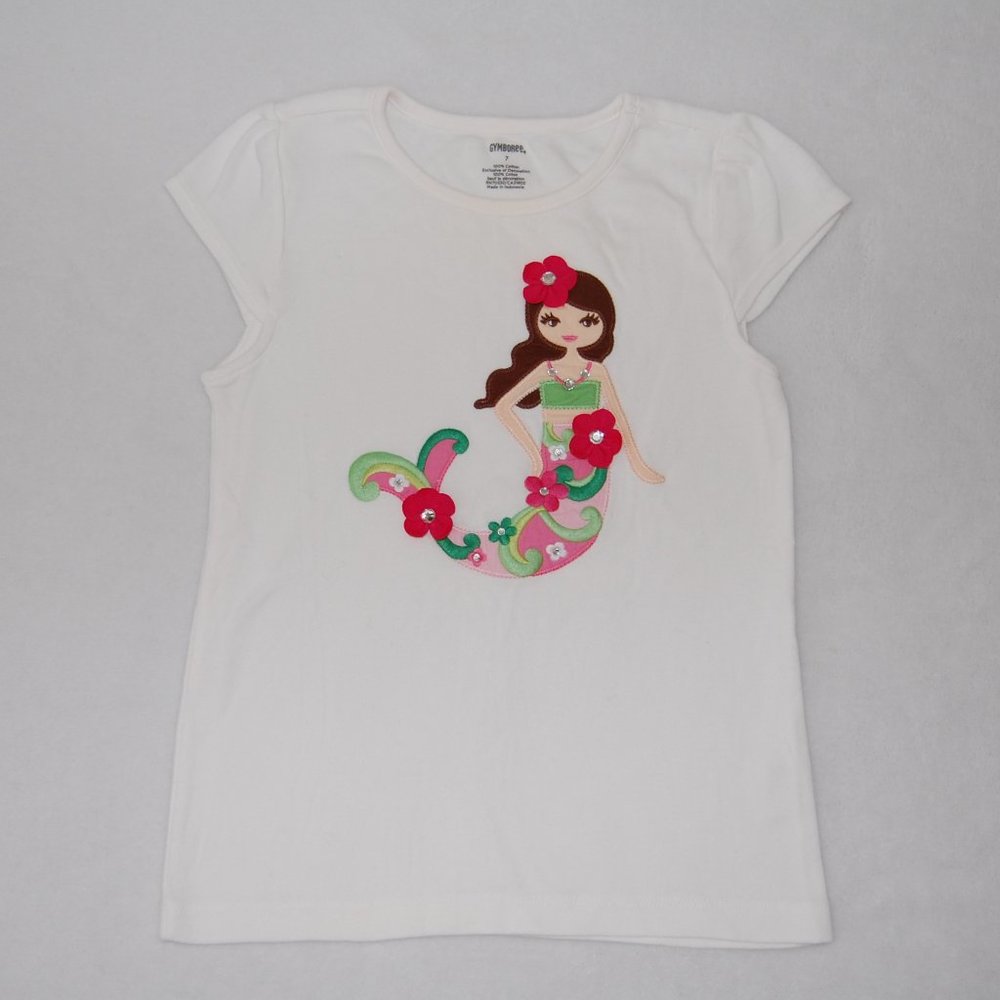 Gymboree Girls Size 7, Mermaid Flower Girl Applique Top, 100% Cotton